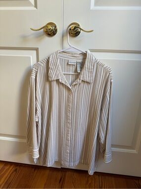White Stag Beige and White Striped Button-Down Shirt